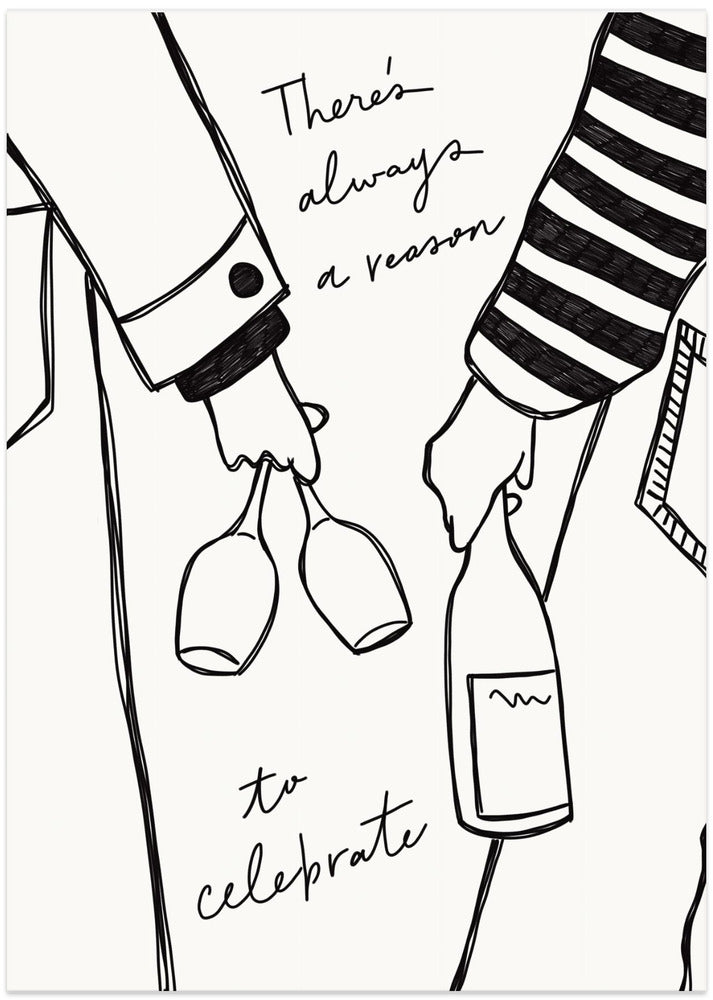 Woman holding wine bottle and wine glass (Black &amp; White) - Wine Vin Femme Noir et Blanc - Art Print by Rio Soléy