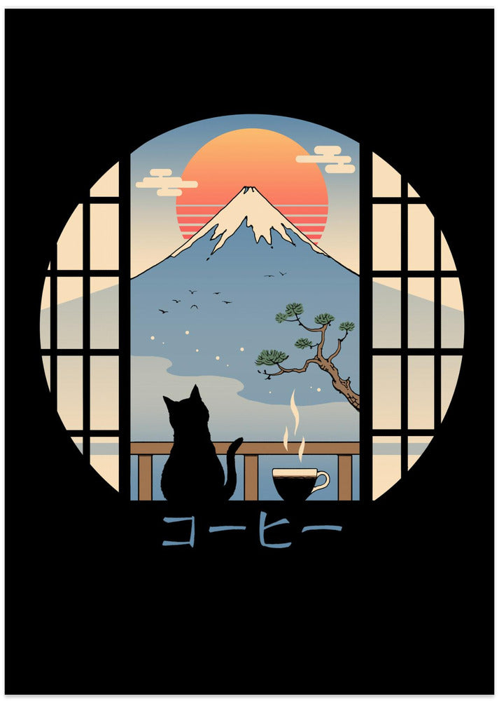 Coffee Cat In Mt. Fuji - Art Print by Vincent Trinidad