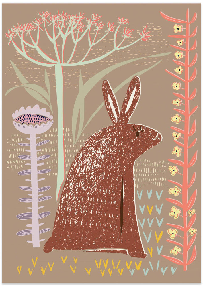 Block print brown bunny - Art Print by Annick