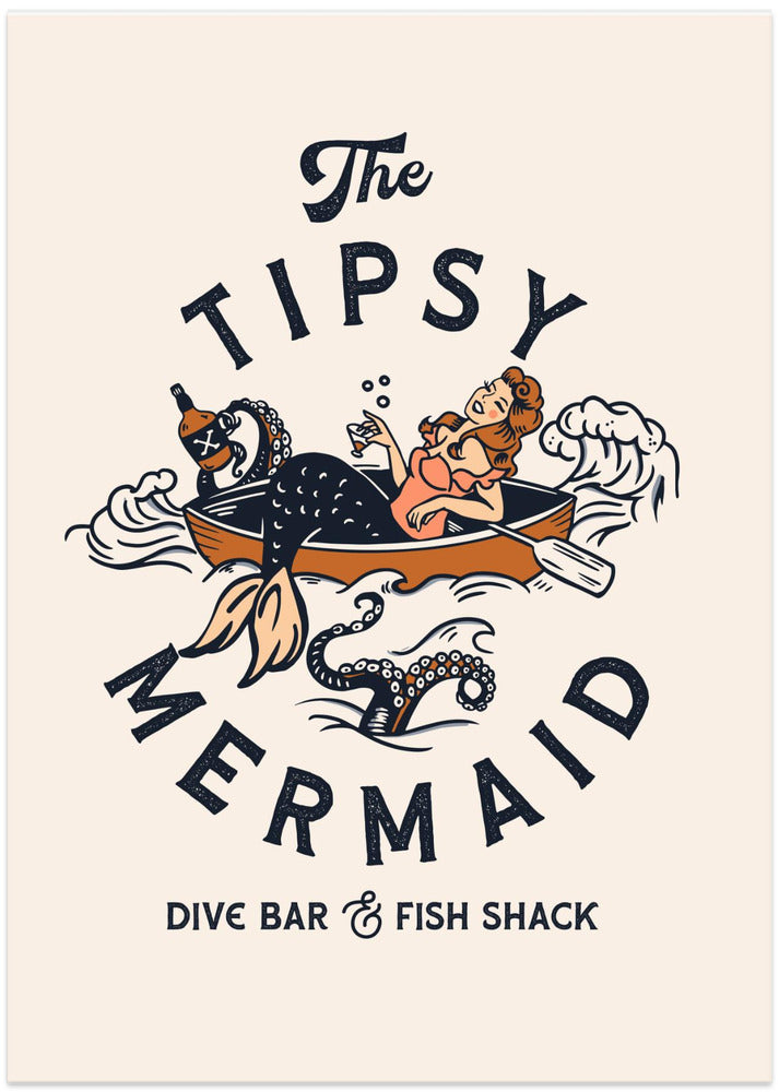 Tipsy Mermaid Dive Bar Mermaid Art - Art Print by The Whiskey Ginger