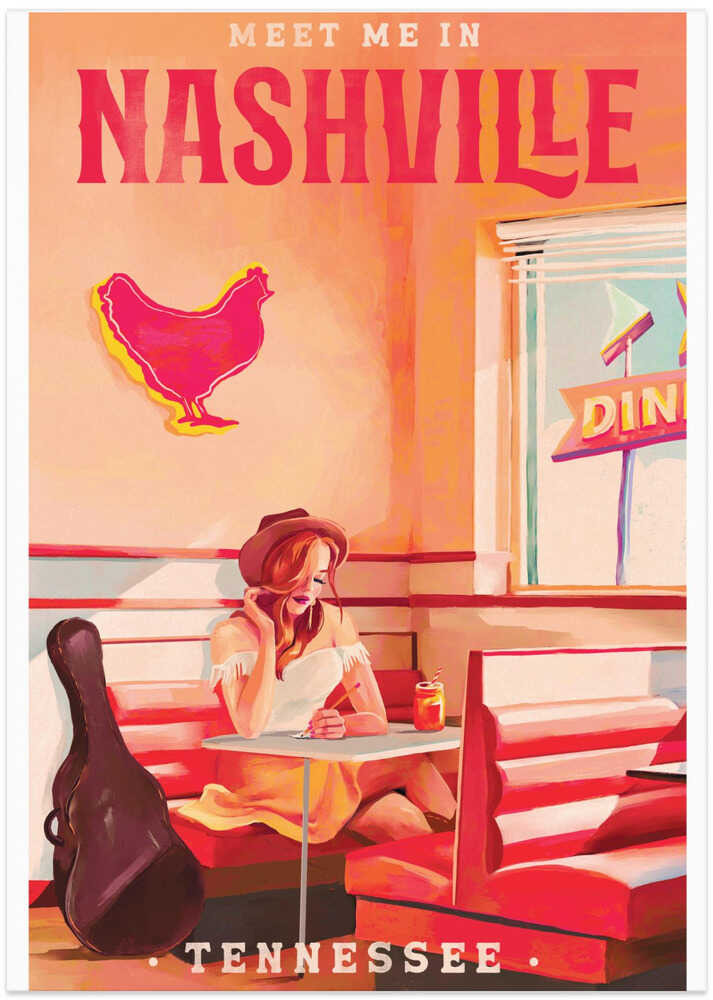 Nashville Tennessee Redhead Music Poster - Art Print by The Whiskey Ginger Travel Poster