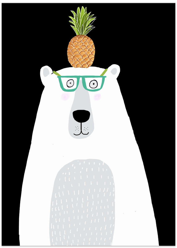 Funny White Polar Bear Wearing Glasses with Pineapple - Art Print by Carla Daly