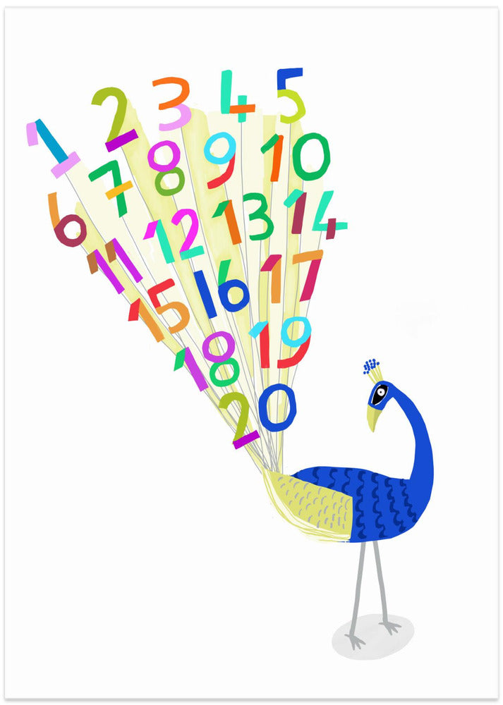 Beautiful Peacock with Numbers 1 to 20 by Carla Daly - Art Print by Carla Daly