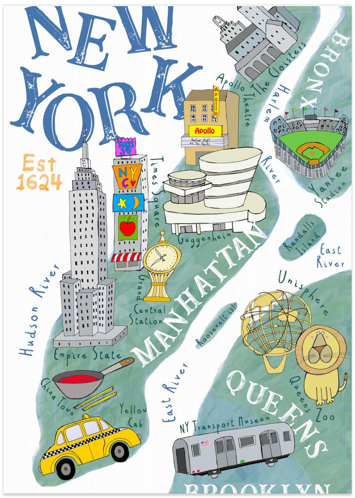 Illustrated Map of New York by Artist Carla Daly - Art Print by Carla Daly