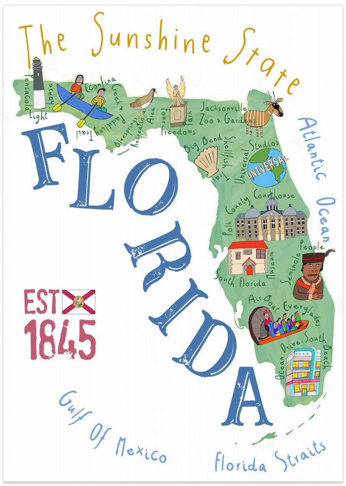 Florida State Map by Artist Carla Daly - Art Print by Carla Daly