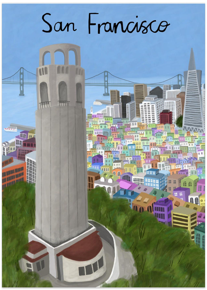 Coit Tower, San Francisco, USA by Artist Carla Daly - Art Print by Carla Daly