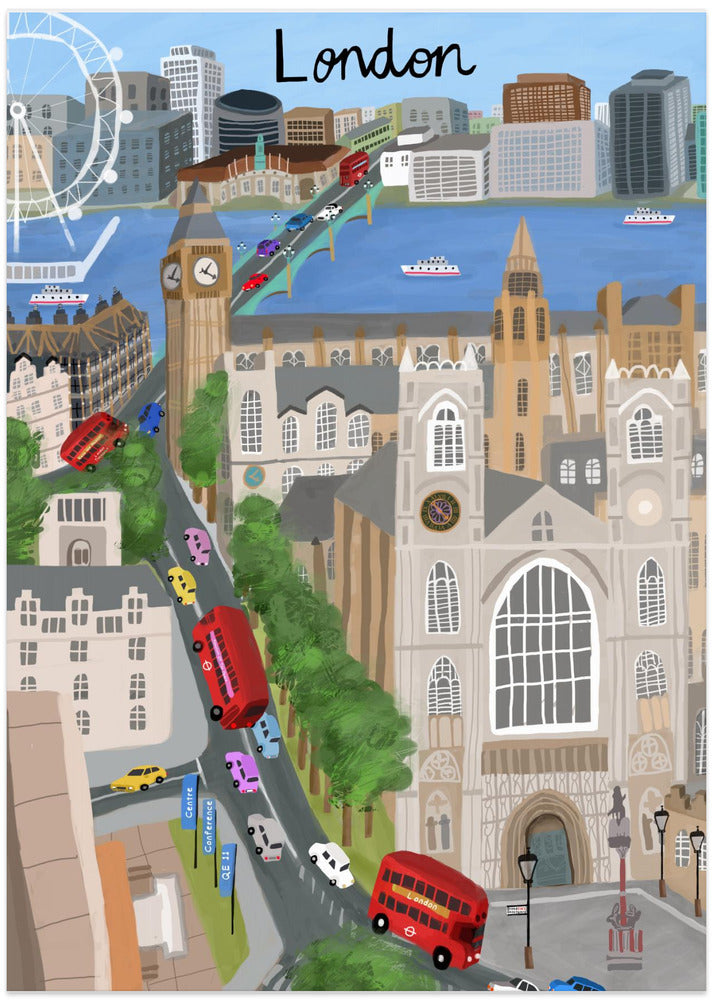 London City with View of the Thames River and Big Ben by Artist Carla Daly - Art Print by Carla Daly