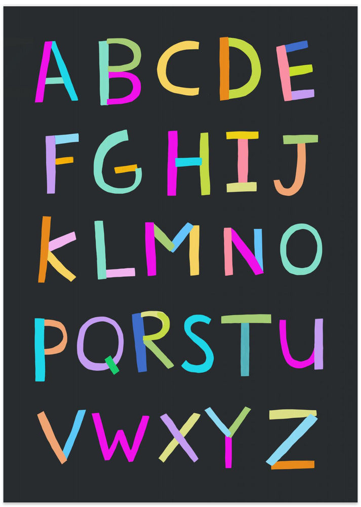 Hand Drawn Alphabet Letters on Black Background by Artist Carla Daly - Art Print by Carla Daly