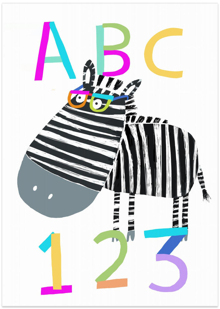 ABC and 123 Letters and Numbers with Zebra by Artist Carla Daly - Art Print by Carla Daly