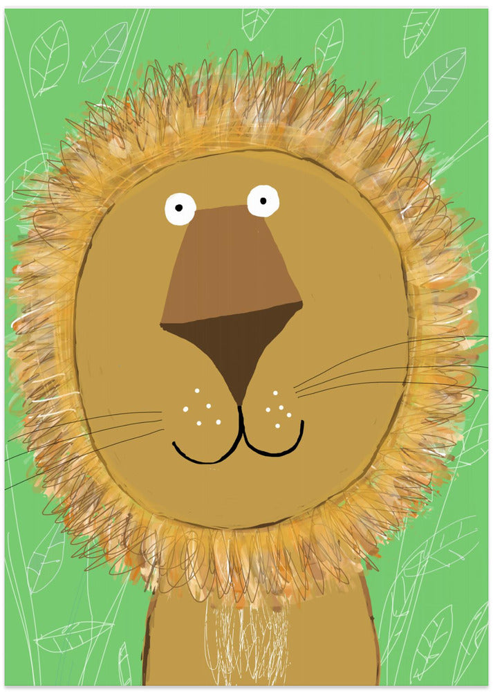 Cute Lion with Green Leaves by Carla Daly - Art Print by Carla Daly