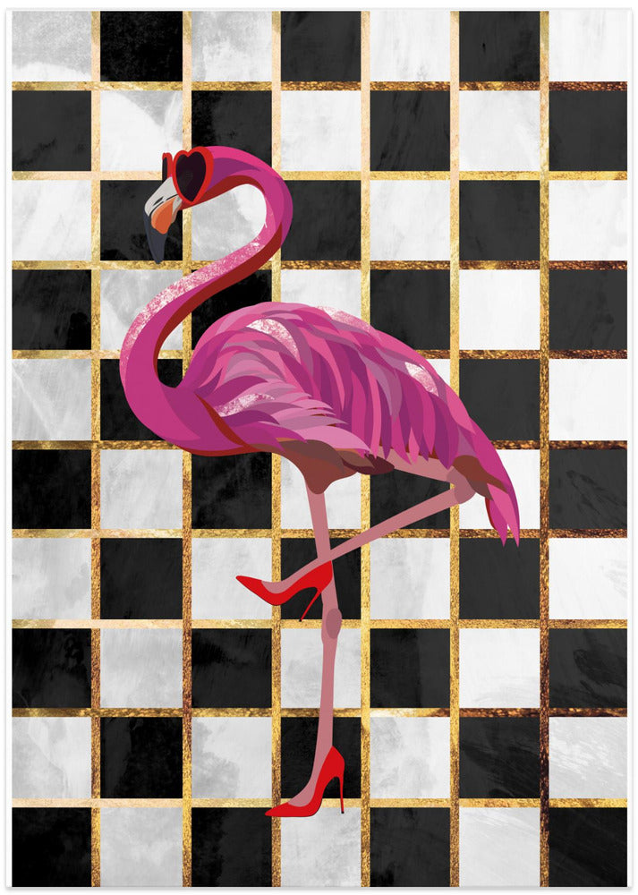 Flamingo Chekerboard - Art Print by Sarah Manovski