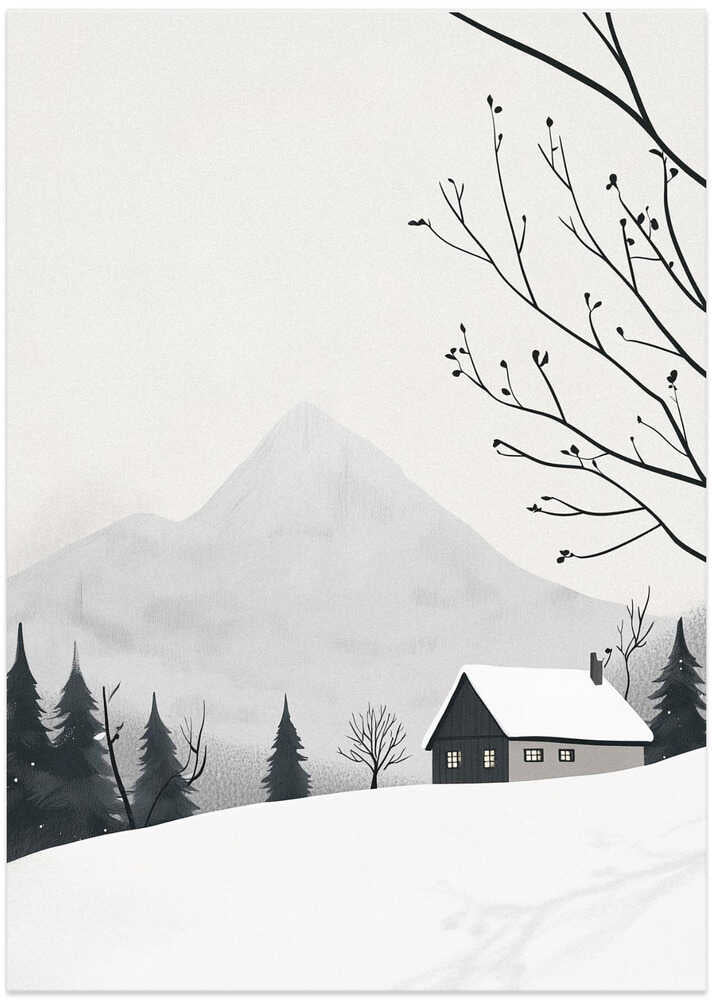 Winter Landscape House Snow - Art Print by Pictufy Studio