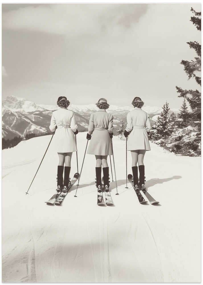 Vintage Glamour Skiers - Art Print by Pictufy Studio