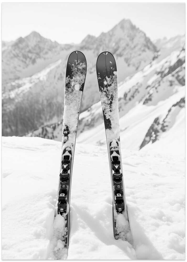 Ski Snow Alps Black and White - Art Print by Pictufy