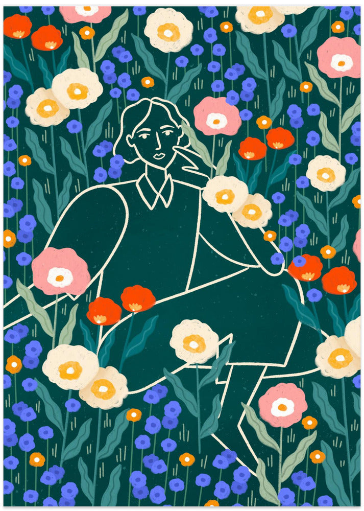 Line Lady With Florals - Art Print by Bea Müller