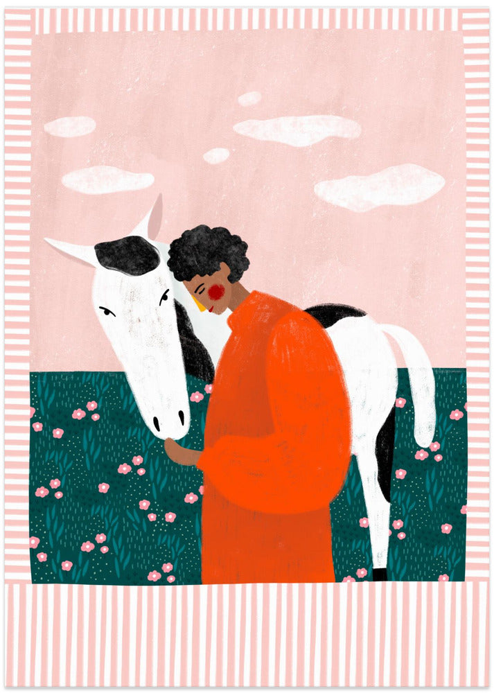 Vibrant Girl and Horse - Art Print by Bea Müller