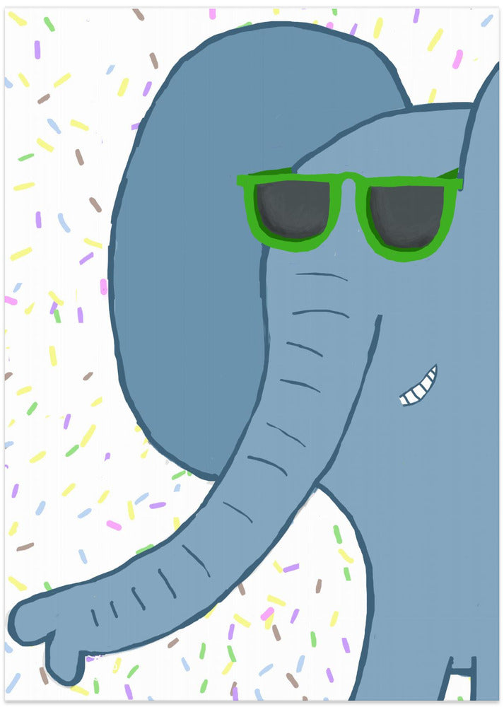 Funny Elephant with Green Glasses by Artist Carla Daly - Art Print by Carla Daly