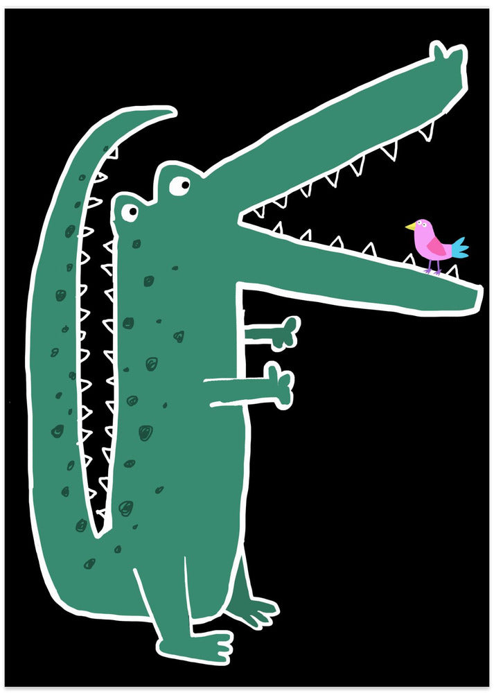 Crocodile with Cute Bird by Carla Daly - Art Print by Carla Daly