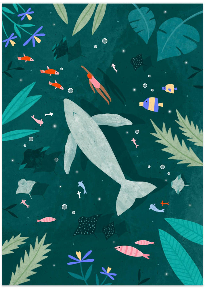 Swimming with a Whale - Art Print by Bea Müller