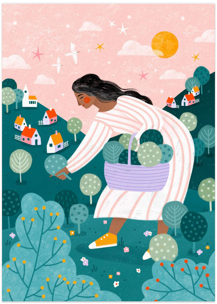 A Woman Tree Picking - Art Print by Bea Müller