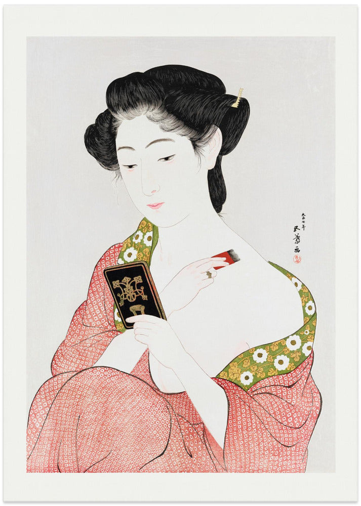Japanese Woman Applying Powder (1918) - Art Print by Hashiguchi Goyo