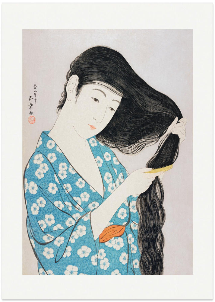 Woman Combing Her Hair (1920) - Art Print by  Goyo Hashiguchi