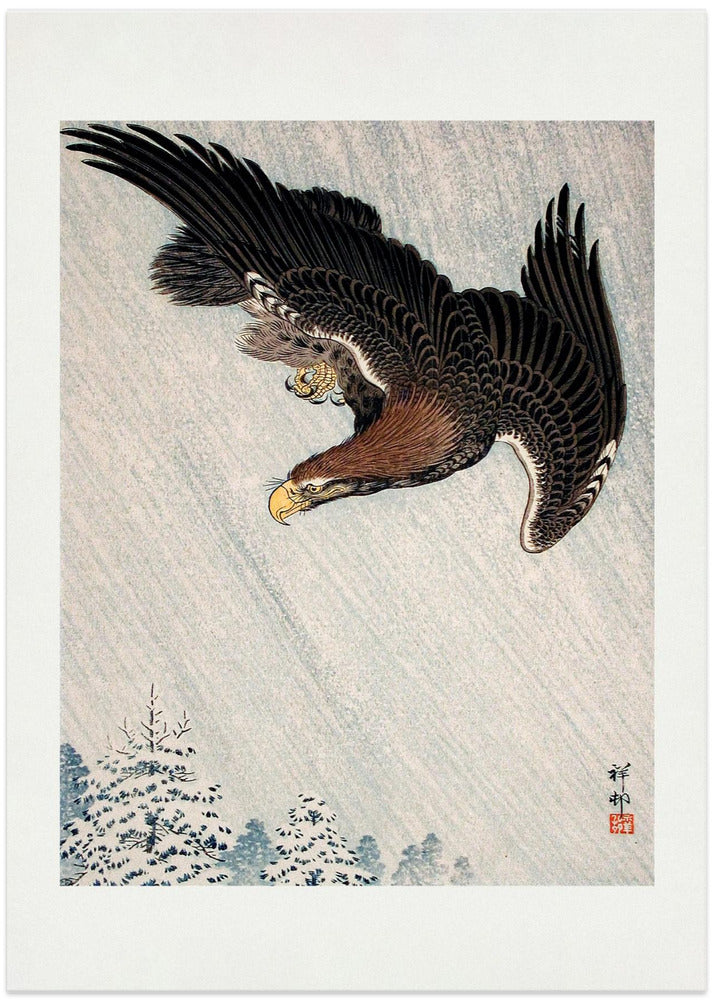 Eagle Flying In Snow (1933) - Art Print by Ohara Koson