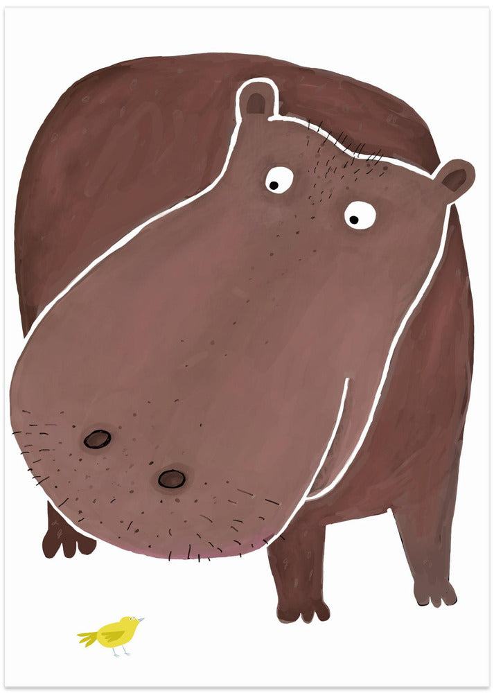Cute Hippo With Small Bird - Art Print by Carla Daly