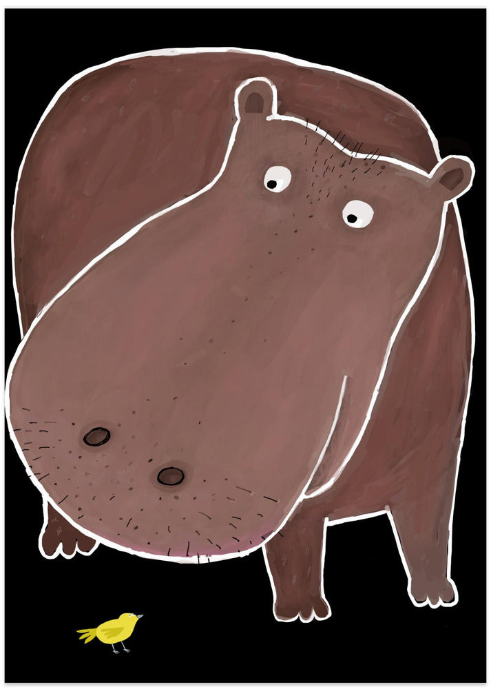 Cute Hippo With Small Bird - Art Print by Carla Daly