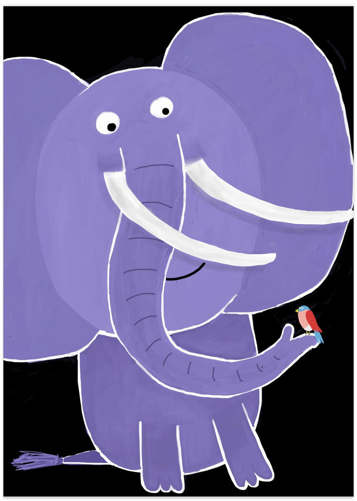 Large elephant with Small Bird By Carla Daly - Art Print by Carla Daly