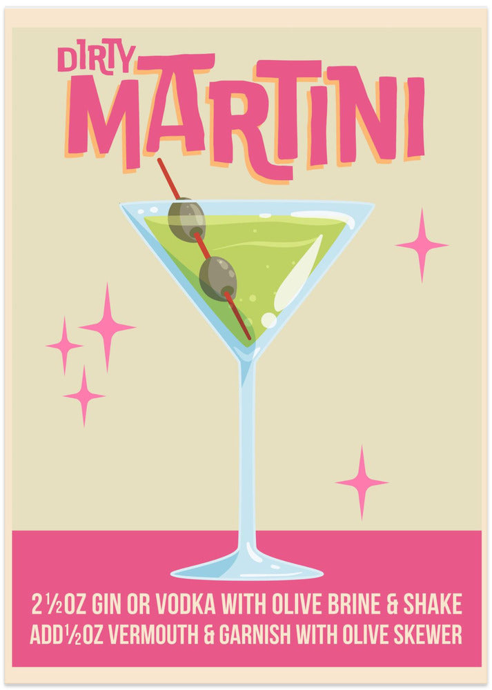 Dirty Martini Cocktail 01.png - Art Print by WallChart Art Studio