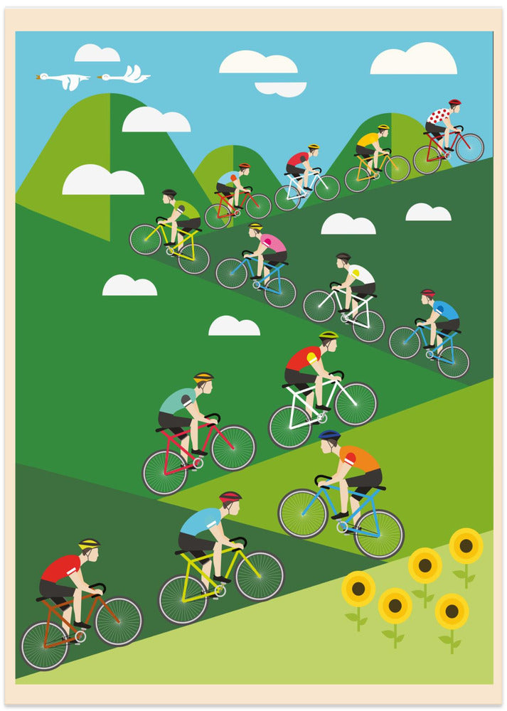 Hill Climb Cycling Art Print - Art Print by WallChart Art Studio