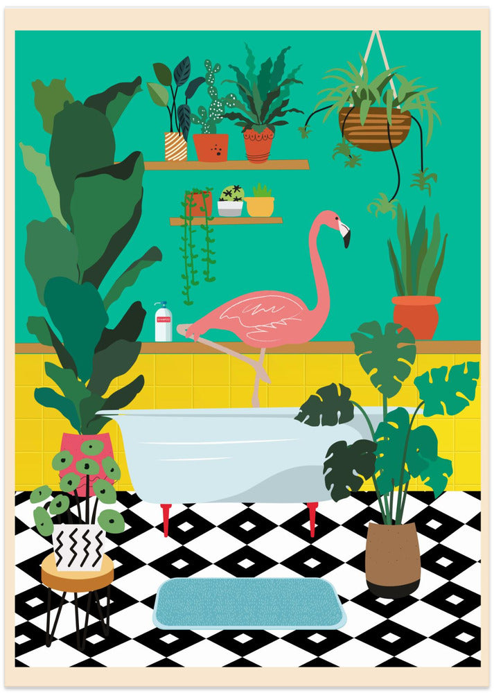 Flamingo Bathtime - Art Print by WallChart Art Studio