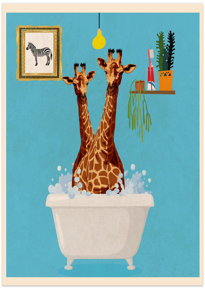 Giraffes In Bath - Art Print by WallChart Art Studio