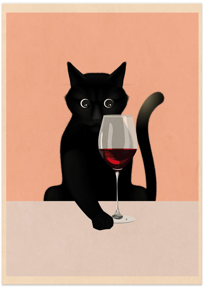 Cat & Wine - Art Print by WallChart Art Studio
