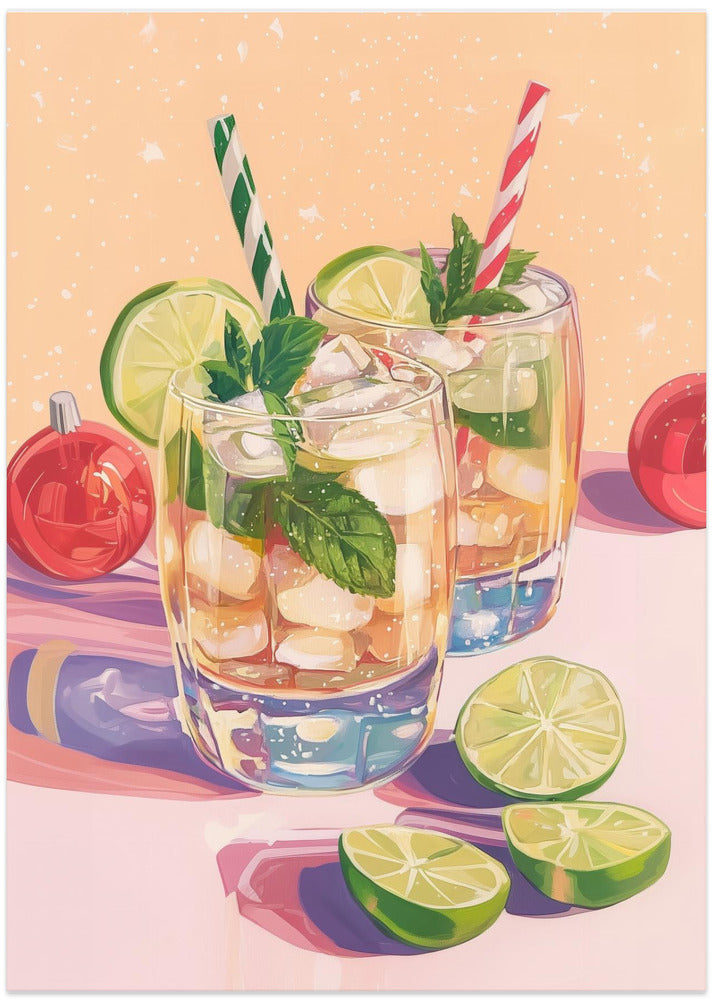 Mojito Summer Cocktails with Lime and Mint - Art Print by Melloi Art Prints