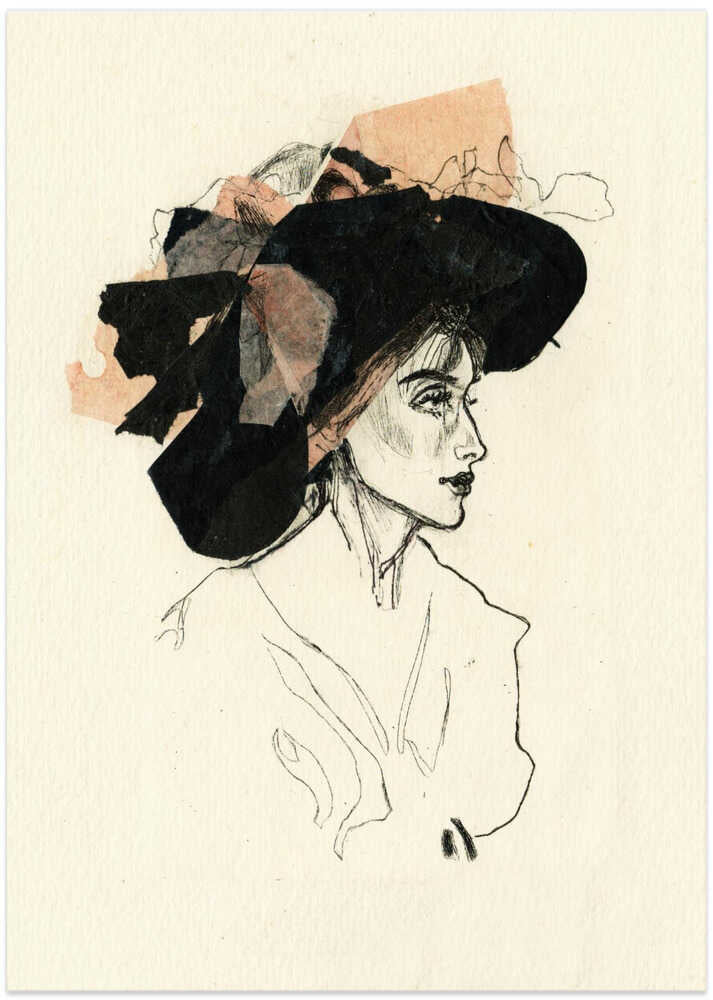 Black Hat Fashion Sketch - Art Print by Ute Rathmann