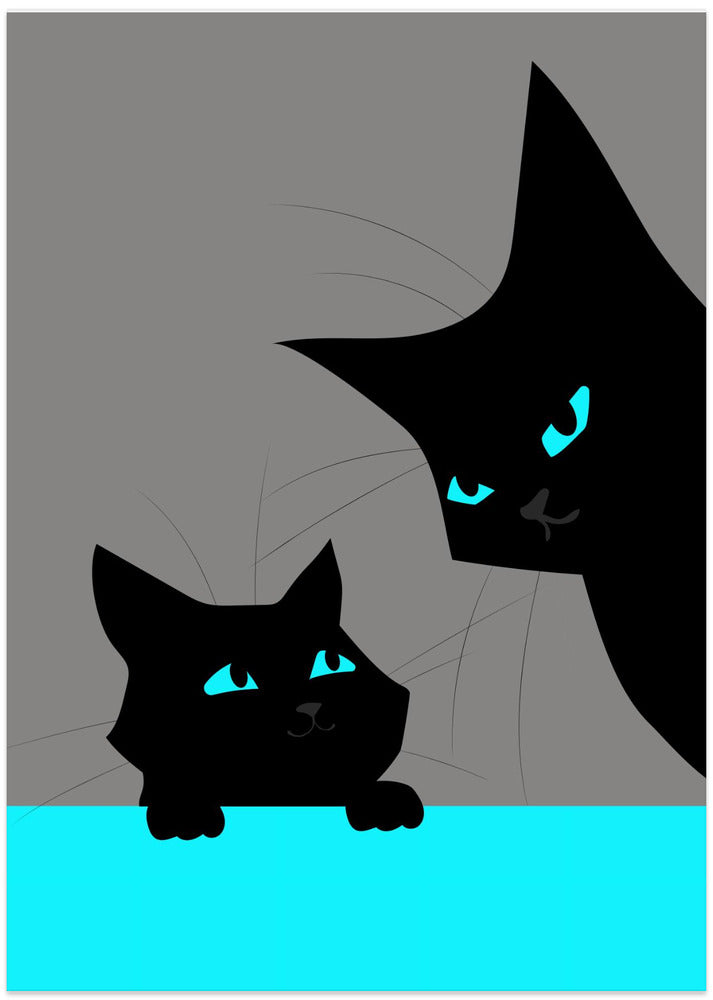 Black Cats (blue) 01.png - Art Print by WallChart Art Studio