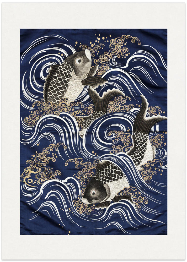 Carp In Waves During Meij Period - Art Print by Unknown