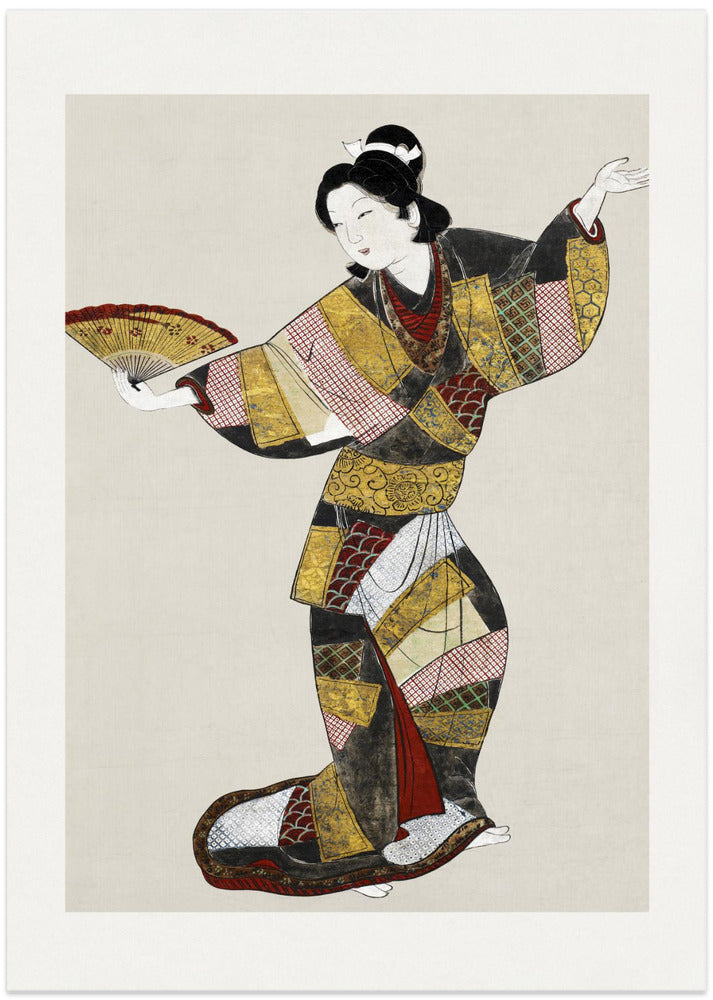 Japanese Female Dancer (17th Century) Vintage Painting Boarder - Art Print by Unknown