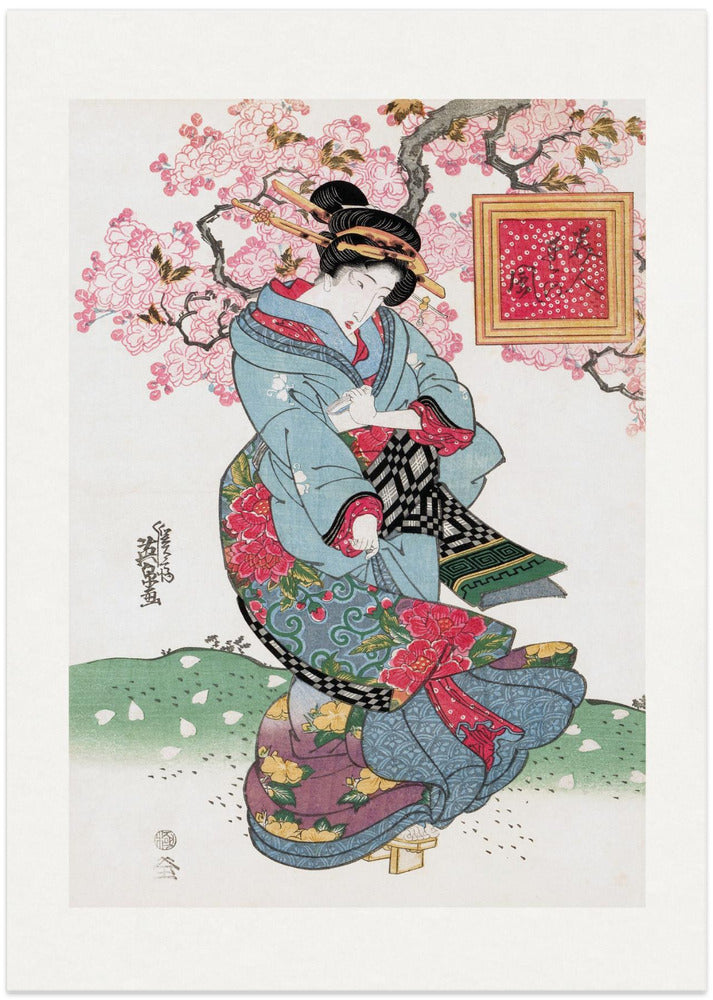 Japanese Woman (1828) Vintage Woodblock Print With Boarder - Art Print by Keisai Eisen