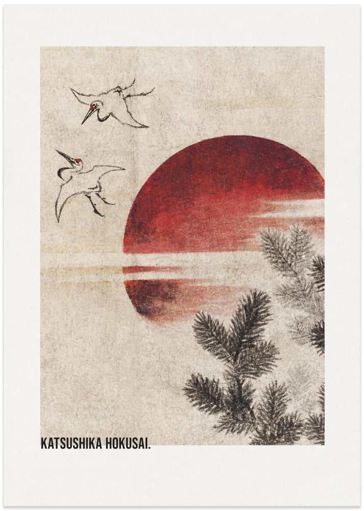 Birds and Sunset, From Album of Sketches (1814) - Art Print by Katsushika Hokusai