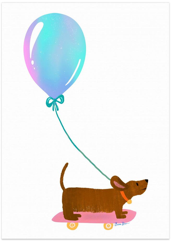 Never Stop Playing - Dachshund with Baloon - Art Print by Baroo Bloom