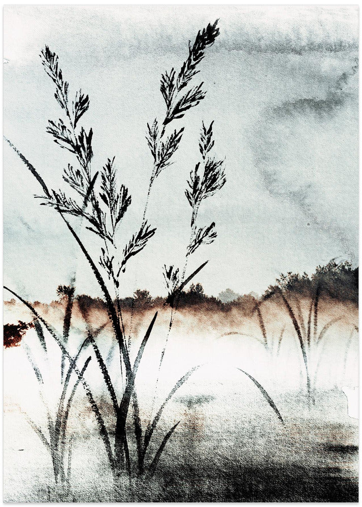 Misty Morning Reeds - Art Print by Treechild