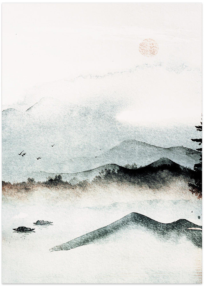 Serene Mountain Dawn - Art Print by Treechild