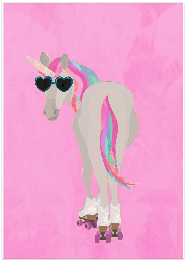 Unicorn rollerskating pink - Art Print by Sarah Manovski