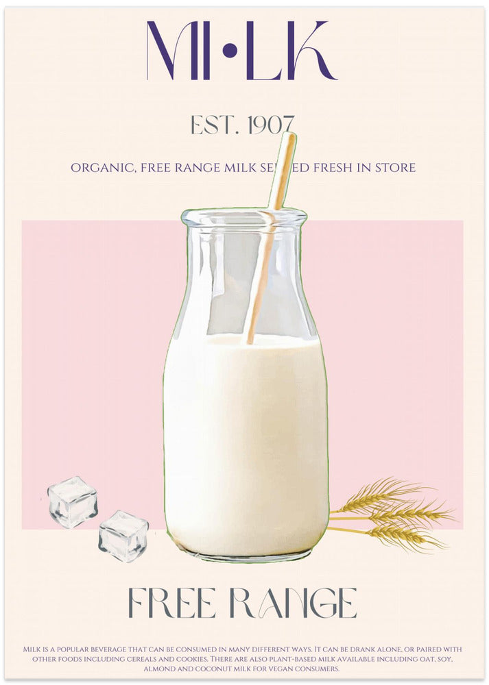 Organic Free Range Milk in a Clear Bottle with Straw - Art Print by Nazma Khokhar