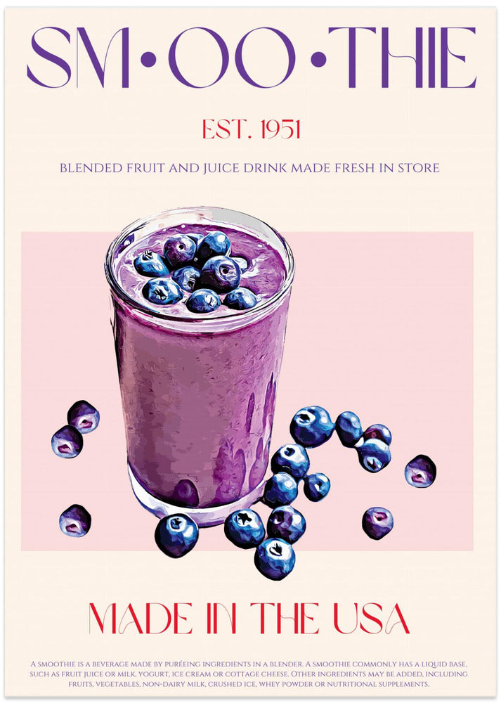 Blueberry Smoothie Illustration - Art Print by Nazma Khokhar