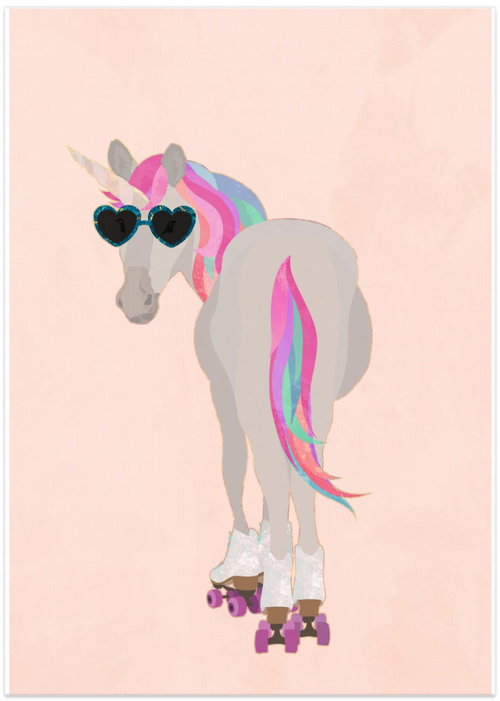 Unicorn Rollerskating peach - Art Print by Sarah Manovski