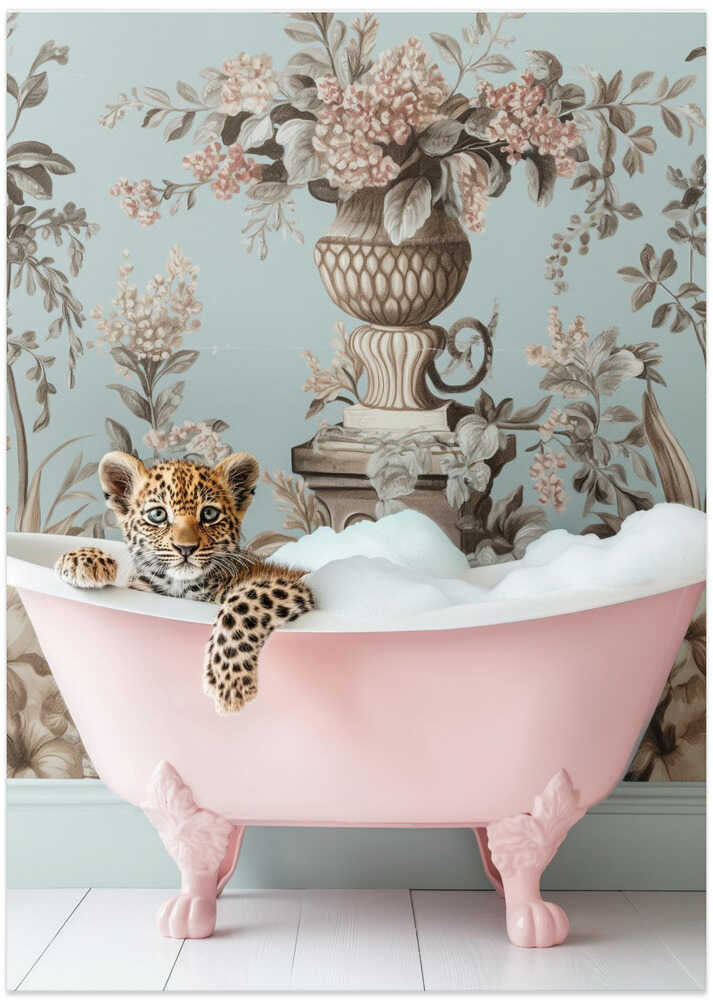 Leopard’s Pink Bubble Bath - Art Print by Niky Rahner